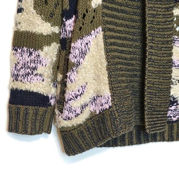 Anthropologie Sleeping on Snow Camo Print Cardigan Sweater Green Cream Cozy XS - Picture 8 of 16